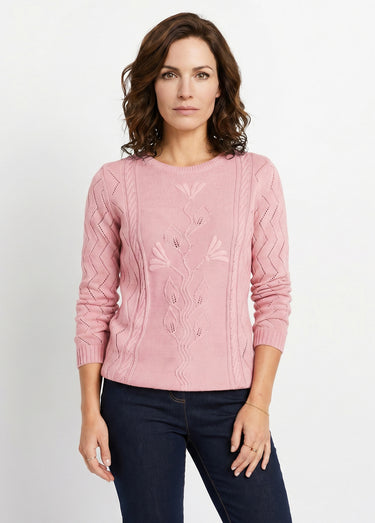 Pull court ajouré torsades Rose
