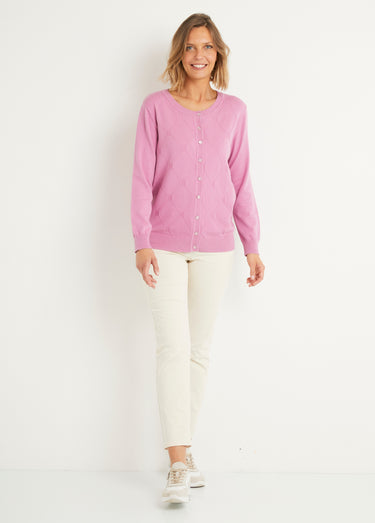 Gilet cardigan uni boutonné modal mélangé Rose
