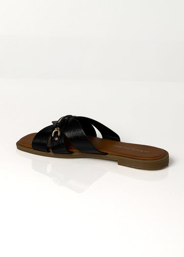 Sandales chic simili cuir, détails métal Noir