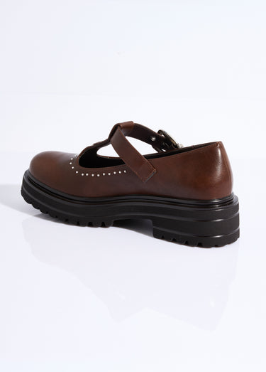 Babies compensées avec rivets style rock Marron