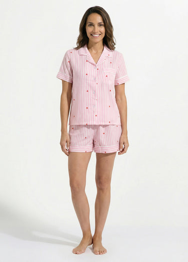 Pyjama short rayé avec motif coeurs Rose