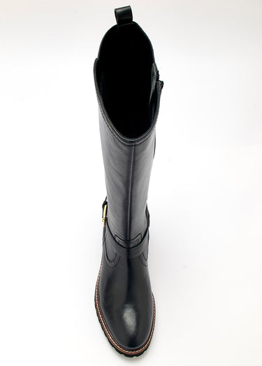 Bottes cavalières en cuir, talon plat Noir