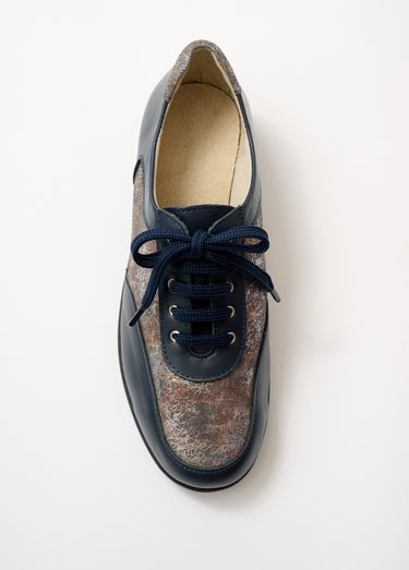 Derbies lacés largeur confort en cuir Marine irisé