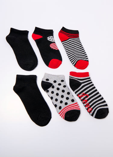 Socquettes fantaisie pois et rayures Rouge Lot 6