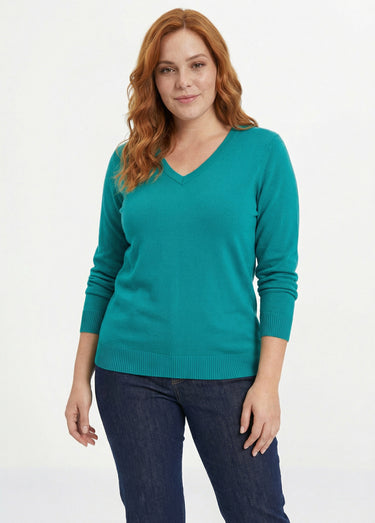 Pull doux col V manches longues Vert