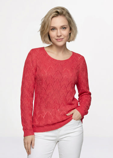 Pull maille ajourée avec fibres recyclées Corail
