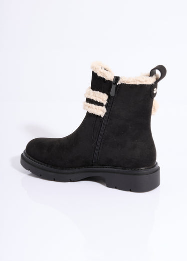 Boots suédine et détails aspect laineux Noir
