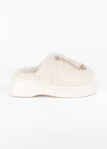 Mules compensées fourrure Blanc