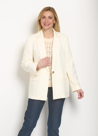 Veste longue 1 bouton avec col tailleur Ecru