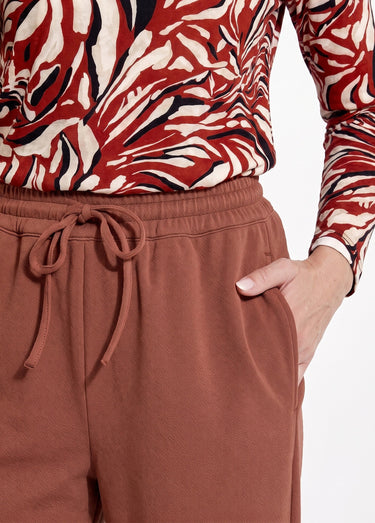 Pantalon large ceinture élastiquée maille crêpe unie Marron