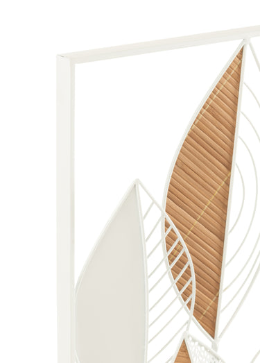 Décoration murale feuilles métal et bois Blanc