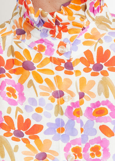 Chemisier fleuri pop, col volanté Orange/Violet