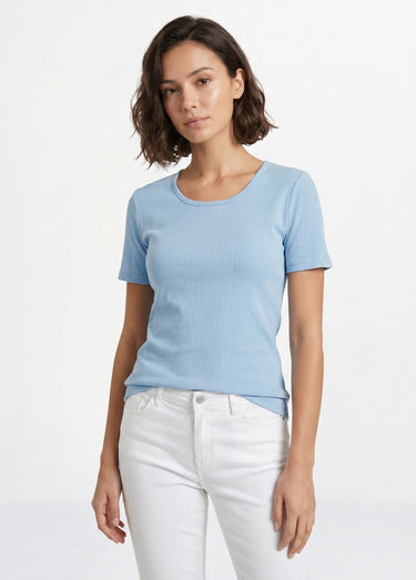 T-shirt coton côtelé col rond Ciel