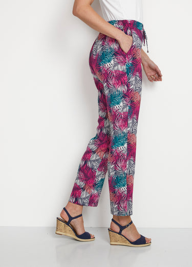 Pantalon fluide taille élastiquée Imprime Fuchsia