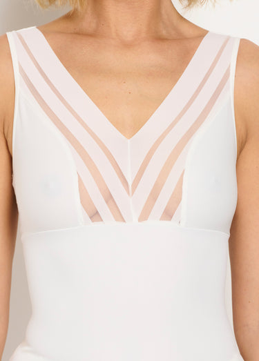 Caraco découpe soutien-gorge tulle effet rayé Ivoire