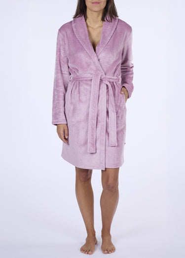 Peignoir chaud polaire velours col châle Rose
