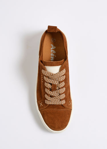 Baskets semelle compensée, lacets fantaisie Camel