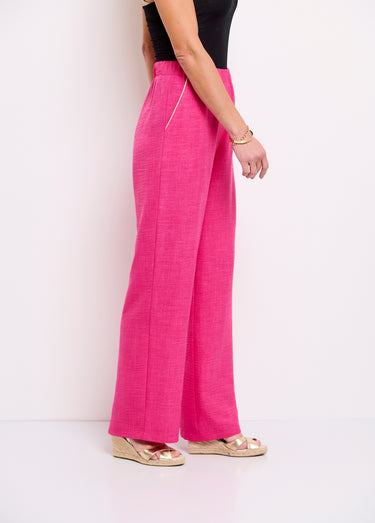 Pantalon large taille élastiquée aspect lin Rose
