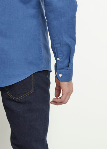 Chemise lin casual col droit manches longues Denim