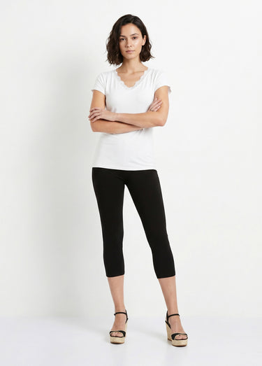 Legging court coton taille élastiquée Noir