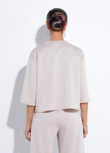 Sweat coupe confort avec manches 3/4 Beige