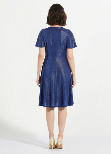 Robe cache-coeur courte brillante manches papillon Bleu Nuit