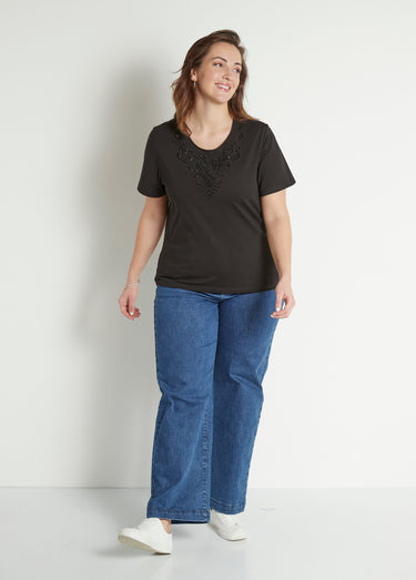 T-shirt court brodé manches courtes Noir