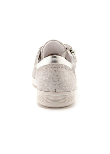 Baskets cuir lacets et zip, semelle confort Gris Argent