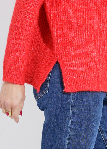 Pull maille mousseuse encolure bateau Rouge