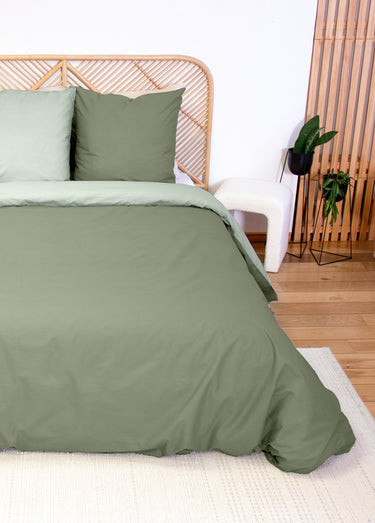 Parure housse de couette bicolore, coton Saule