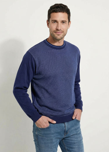 Pull col rond maille caviar coton Bleu