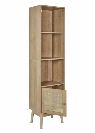 Meuble colonne sur pieds bois et cannage Marron