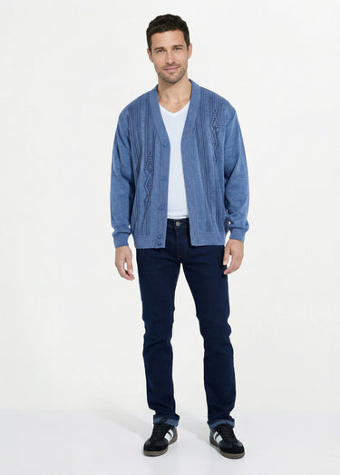 Gilet col V boutonné manches longues laine Chine Bleu