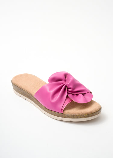 Mules vegan largeur confort compensées Fuchsia