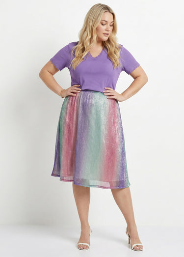 Jupe évasée mi longue brillante taille élastiquée Rose/Aqua