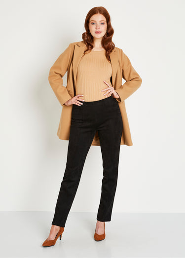 Pantalon droit ceinture élastiquée maille suédée Noir