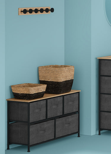 Meuble bas avec 5 tiroirs tissu Noir gris bois