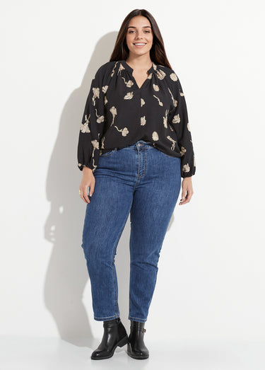 Blouse col V plissé broderies métallisées Noir