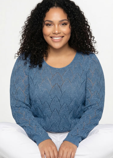 Pull maille ajourée avec fibres recyclées Bleu
