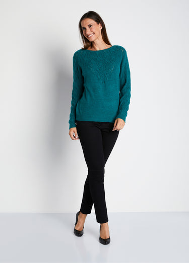 Pull doux uni col rond maille fantaisie Vert