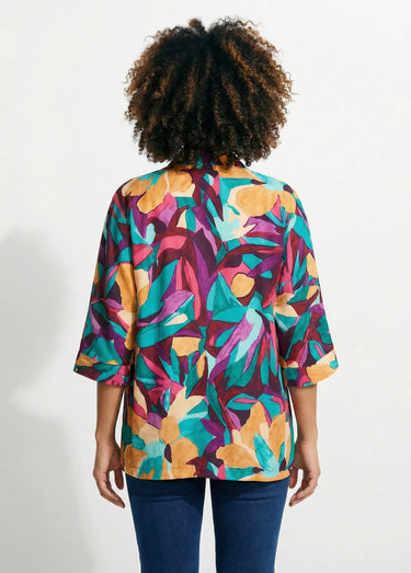 Veste longue ample motif floral Violet/Bleu
