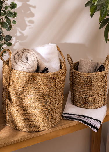 Set de 3 paniers ronds, roseau tressé Rond