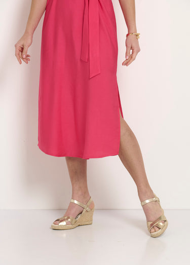 Robe chemisier longue manches courtes Framboise