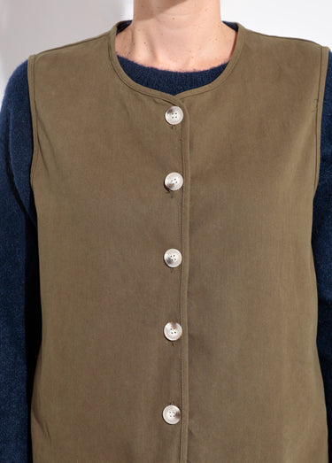 Gilet sans manches col rond en twill Kaki
