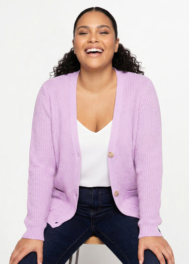 Gilet long boutonné brillant manches longues Lilas