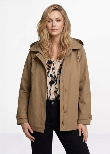 Trench court déperlant, capuche amovible Camel