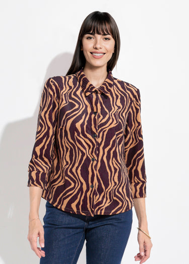 Surchemise velours côtelé motif zébré Noir/Beige
