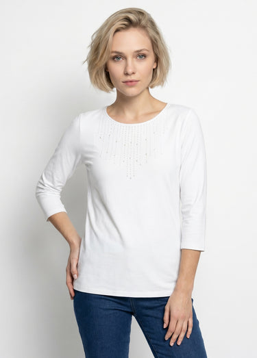 T-shirt manches 3/4 clouté fantaisie Blanc