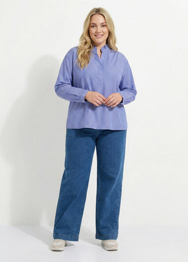 Blouse fines rayures avec col plissé Raye Bleu