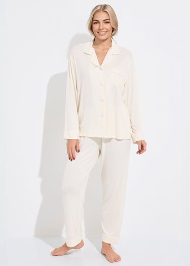 Pyjama long en maille cotelée Creme